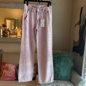 Relaxed Pastel Lavender Wide-Leg Jeans for Women